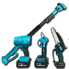 Акумулаторен Комплект 4 в 1 KraftMaster: Лозарска Ножица, Мини Трион, Турбо Духалка и Телескопичен Прът