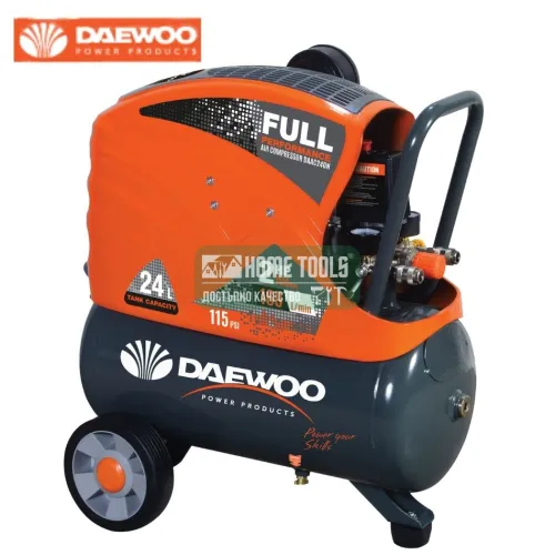 Монофазен бутален компресор DAEWOO DAAC24DN, 1.5 kW, 169 л/мин, 24 л, 8 бара, с директно куплиране