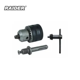 Патронник за бормашина Raider, 13 мм, с ключ+адаптер SDS-plus