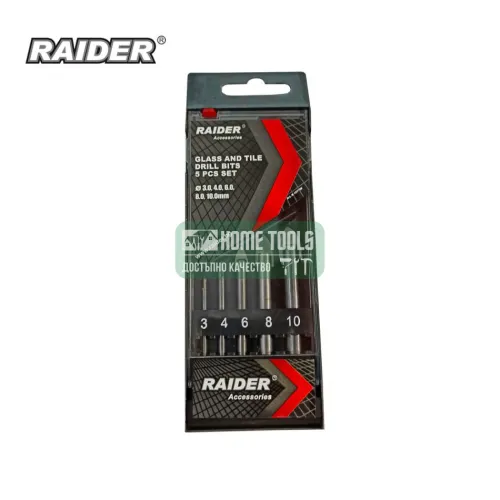 Свредла за стъкло 5 броя комплект Raider Ø3, 4, 6, 8 и 10 mm