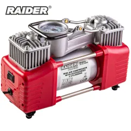 Метален компресор RAIDER RD-AC14 12V DC, 300 W, 70 л/мин, с 2 цилиндъра и аксесоари Метален компресор RAIDER RD-AC14 12V DC, 300 W, 70 л/мин, с 2 цилиндъра и аксесоари