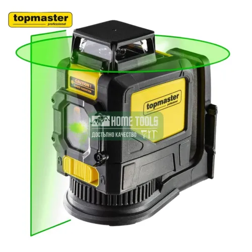 Зелен линеен лазерен нивелир TopMaster, 40 м, с батерии и аксесоари