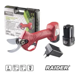 Акумулаторна лозарска ножица RAIDER RD-PSH01, 12 V Li-Ion, 2 Ah, 25 мм, с 2 батерии и зарядно Акумулаторна лозарска ножица RAIDER RD-PSH01, 12 V Li-Ion, 2 Ah, 25 мм, с 2 батерии и зарядно