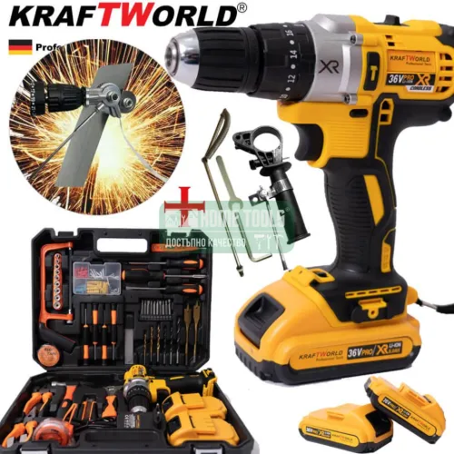 Немски Акумулаторен Ударен Винтоверт KraftWorld XR + Приставка за Рязане на Метал