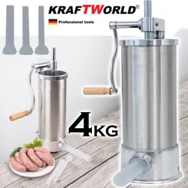 Машина за пълнене на колбаси от неръждаема стомана, вертикална, натоварване 4 кг, 3 фунии Пълначка за наденички