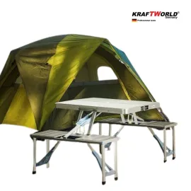 Немска алуминиева сгъваема маса за пикник KraftWorld с 4 стола,85x67x67 см