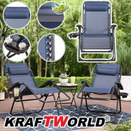 Градински сгъваем стол тип "шезлонг" KraftWorld с поставка за чаши Градински сгъваем стол тип "шезлонг" KraftWorld с поставка за чаши