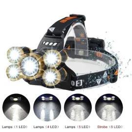 Супер мощен LED челник с акумулаторни батерии и 5 LED диода