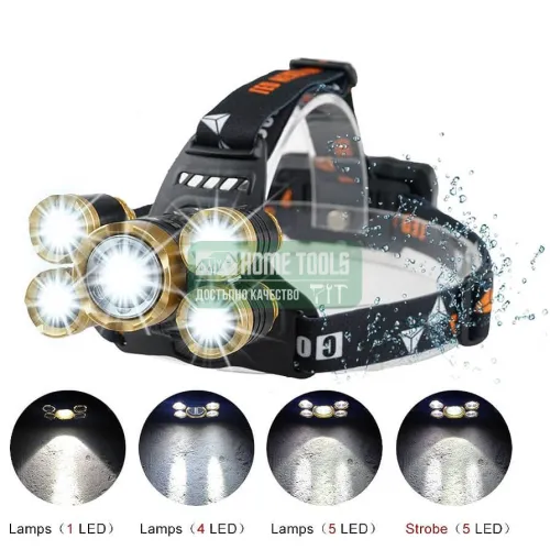 Супер мощен LED челник с акумулаторни батерии и 5 LED диода