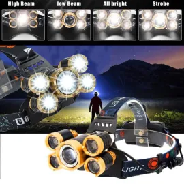 Супер мощен LED челник с акумулаторни батерии и 5 LED диода