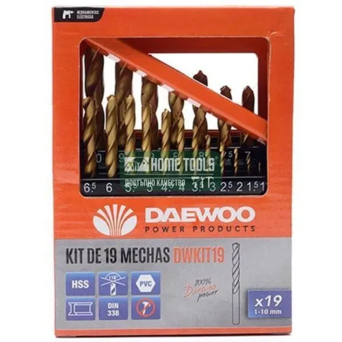Комплект свредла за метал DAEWOO DWKIT19, 1-10 мм, 19 броя