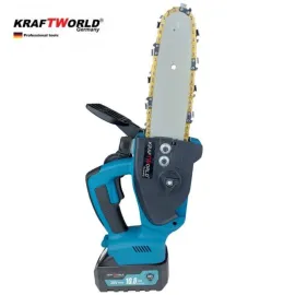 Немски Акумулаторен Трион KraftWorld 38V 10Ah + 2 Вериги - Резачка за клони с омасляване на веригата Немски Акумулаторен Трион KraftWorld 38V 10Ah + 2 Вериги - Резачка за клони с омасляване на веригата