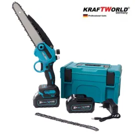 Комплект Телескопичен Прът и Мини Резачка KraftWorld Акумулаторен трион за клони с омасляване на веригата, 2бр Батерии 38V 10Ah и 2бр Верига Комплект Телескопичен Прът и Мини Резачка KraftWorld Акумулаторен трион за клони с омасляване на веригата, 2бр Батерии 38V 10Ah и 2бр Верига