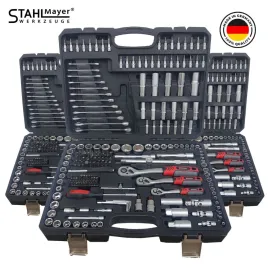 НОВ МОДЕЛ С ТРЕСЧОТНИ Звездогаечни Ключове Немски Куфар с Инструменти 216ч Stahl Mayer Гедоре с 3бр Тресчотка и ключове 8-22- Тресчотни