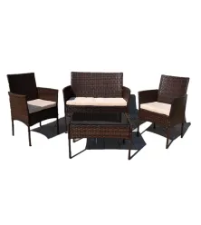 Ратанов Комплект Градински Мебели "Макси" – 4 Части с Водоустойчиви Възглавници