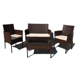 Ратанов Комплект Градински Мебели "Макси" – 4 Части с Водоустойчиви Възглавници