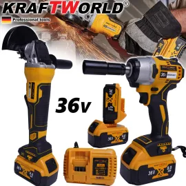 Немски Акумулаторен к-т Ударен Гайковерт и Ъглошлайф KraftWorld 36V, 8A