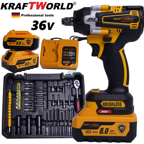 Немски Акумулаторен Ударен Гайковерт KraftWorld безчетков 36V, 8A + 35 Части Бонус