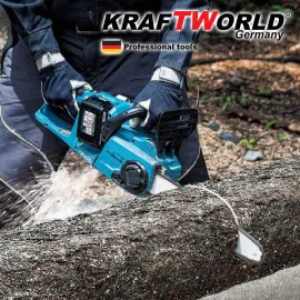 Немска акумулаторна резачка за дърва KraftWorld 2х 36V 8Ah, верижен трион с двойна батерия