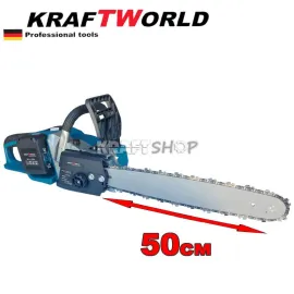 Немска акумулаторна резачка за дърва KraftWorld 2х 36V 8Ah, верижен трион с двойна батерия