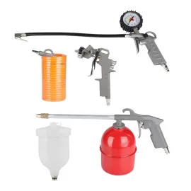 Комплект пневматични инструменти KraftWorld , 5 части, С бързи връзки, Пистолет за боя с горно казанче