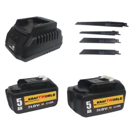 Немски безчетков Акумулаторен прав трион KraftWorld Саблен трион с 2бр батерии