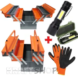 Куфар метален за инструменти + Подарък Ръкавици и USB LED Фенер Куфар метален за инструменти + Подарък Ръкавици и USB LED Фенер