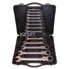 К-т звездогаечни тресчотни ключове с чупещо рамо от 8мм до 32мм 13 части KRAFTWELLE Germany  К-т звездогаечни тресчотни ключове с чупещо рамо от 8мм до 32мм 13 части KRAFTWELLE Germany