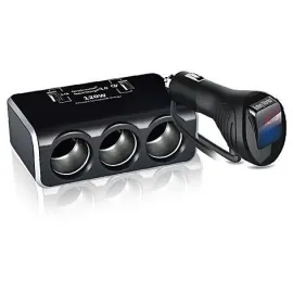 Разклонител за запалка Olesson , 3 гнезда, 4 USB, вграден ВОЛТМЕТЪР Разклонител за запалка Olesson , 3 гнезда, 4 USB, вграден ВОЛТМЕТЪР