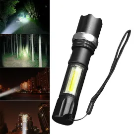 Фенер с COB LED светлина, зуум, 3 режима на работа, USB зареждане и кутийка за съхранение Фенер с COB LED светлина, зуум, 3 режима на работа, USB зареждане и кутийка за съхранение