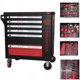 Шкаф с инструменти EVERFORCE с 6 чекмеджета и отделение за закачане на инструменти Шкаф с инструменти EVERFORCE с 6 чекмеджета и отделение за закачане на инструменти
