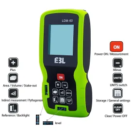 Лазерен Метър , Професионален дистанциометър 60м Лазерен Метър , Професионален дистанциометър 60м