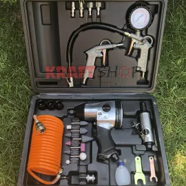 Пневматични инструменти 27 части KraftWorld + Крик тип крокодил 2т. 135-320мм PATRON Пневматични инструменти 27 части KraftWorld + Крик тип крокодил 2т. 135-320мм PATRON