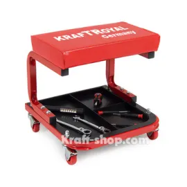 Немски работен стол с рафт за инструменти - подвижен стол за автосервиз до 150кг Немски работен стол с рафт за инструменти - подвижен стол за автосервиз до 150кг