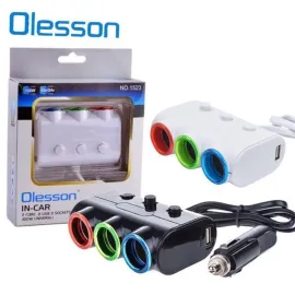 РАЗКЛОНИТЕЛ НА ЗАПАЛКА 3 ГНЕЗДА + 2 USB OLESSON 1523 РАЗКЛОНИТЕЛ НА ЗАПАЛКА 3 ГНЕЗДА + 2 USB OLESSON 1523