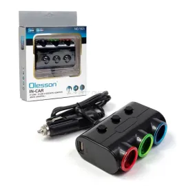РАЗКЛОНИТЕЛ НА ЗАПАЛКА 3 ГНЕЗДА + 2 USB OLESSON 1523 РАЗКЛОНИТЕЛ НА ЗАПАЛКА 3 ГНЕЗДА + 2 USB OLESSON 1523