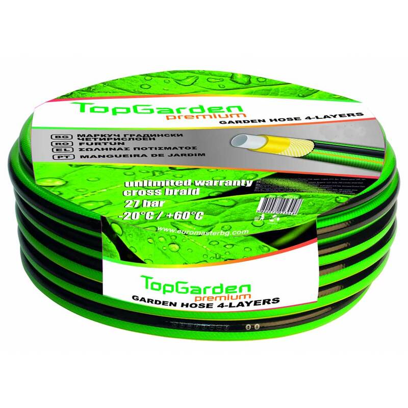 Градински четирислоен маркуч TopGarden, 1", 20 м, 27 бара - купете онлайн на hometools.bg